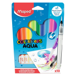 Фломастеры - 10цв. "AQUA" цветов+кисть. в картонной коробке с подвесом (Maped)