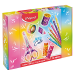 Набор д/раскрашивания - 12 предметов "Mini Cute" (цв.карандаши-6шт. ластик-1шт. точилка-1шт. ножницы-1шт. маркер-2шт. лента клейкая-1шт. (Maped)