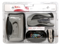 Степлер-набор (дырокол+степлер №24/6.26/6 + скобы 720шт. +антистеплер+подставка д/скрепок со скрепкой цв.) в блистере (EAGLE)