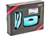 Степлер-набор (степлер №24/6 26/6 +скобы + дырокол) бирюзовый в подарочной коробке (EAGLE)