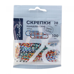 Скрепки - 28мм. 100шт. "Зебра" GLOBUS ассорти пакет с европодвесом(Глобус)